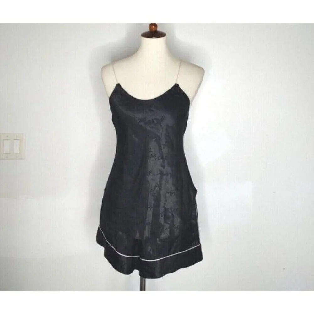 Victoria's Secret Pajama Set Black Satin sz S Top+ Short Wrap Kimono Robe Logo - Picture 6 of 11
